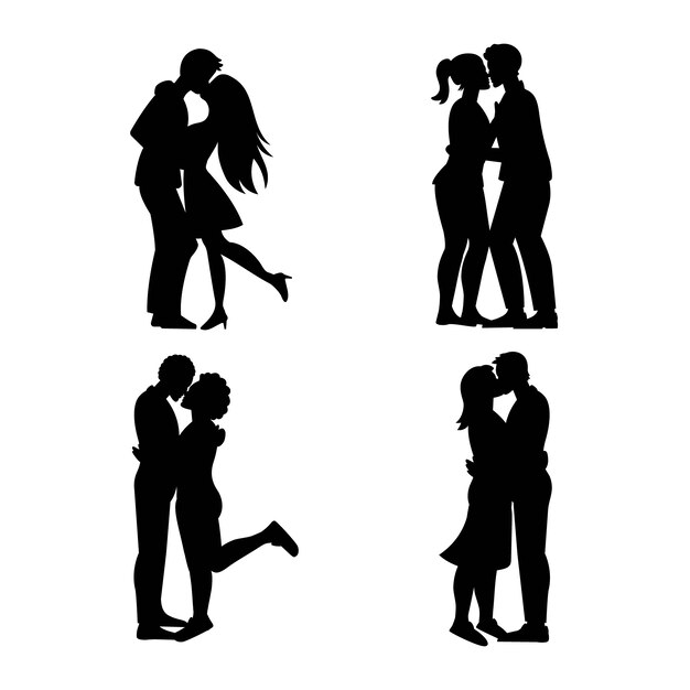 Flat design couple kissing silhouette