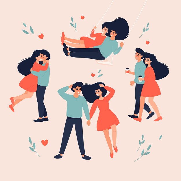 flat design of couple moments illustration