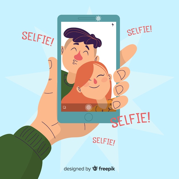 Free vector flat design couple taking selfie together