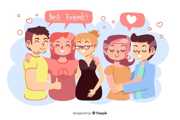 Free vector flat design couple with best friends