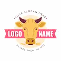 無料ベクター フラットデザインの牛のロゴデザイン