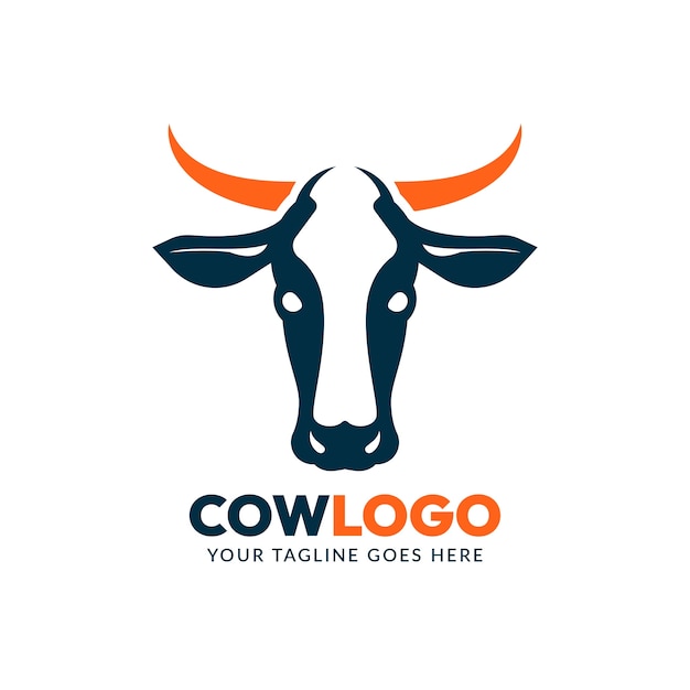 フラットデザインの牛のロゴデザイン
