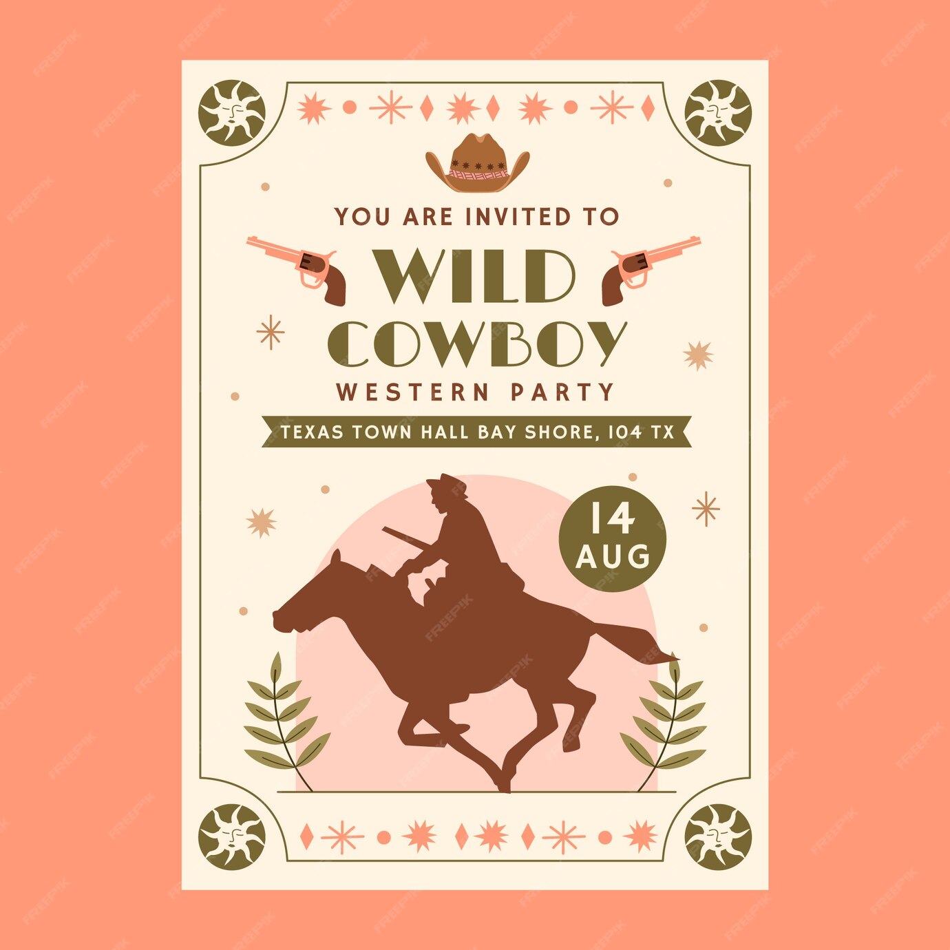 Free Vector Flat design cowboy party invitation