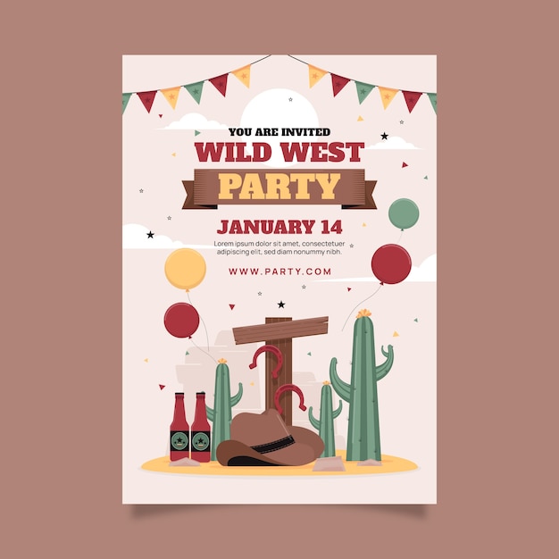 flat design cowboy party poster template