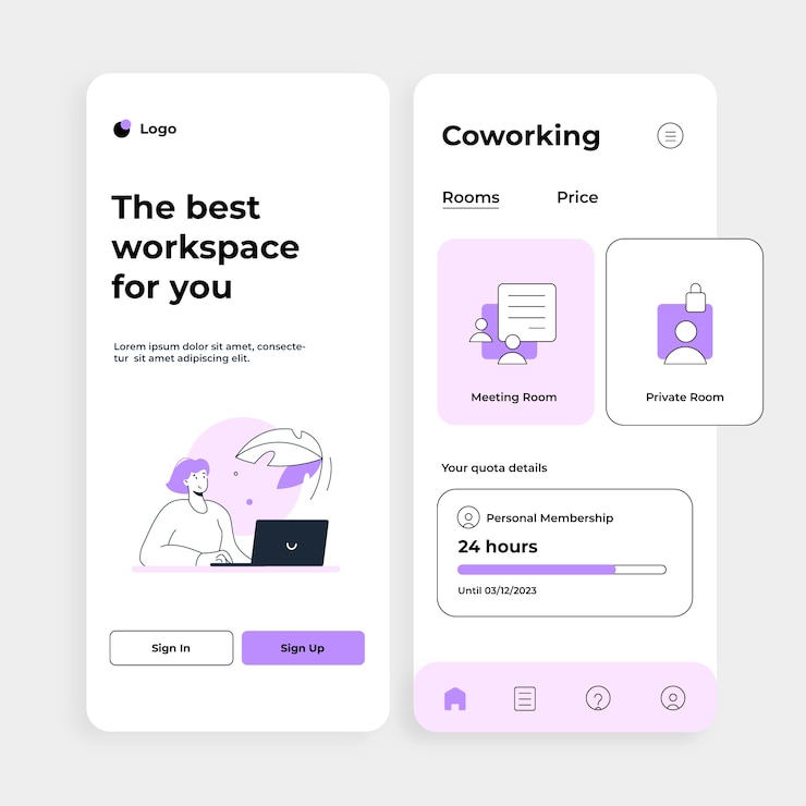 Free Vector flat design coworking app template