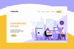 Free vector flat design coworking landing page template