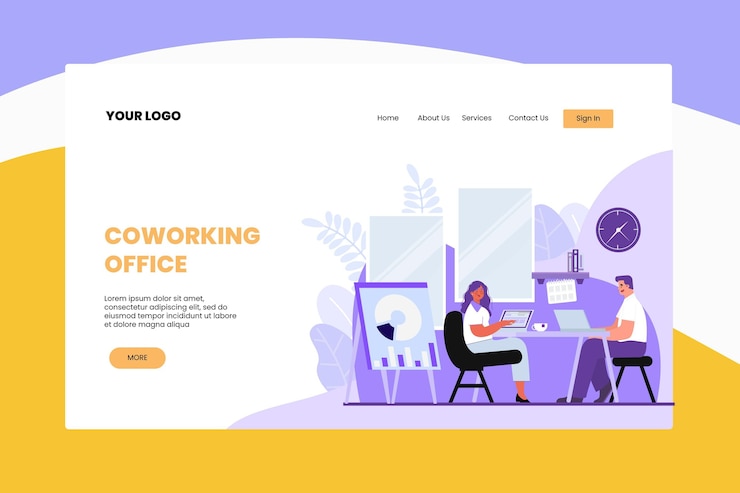 Free Vector flat design coworking landing page template