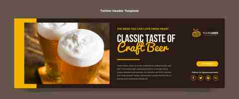 Vettore gratuito intestazione twitter per birra artigianale dal design piatto