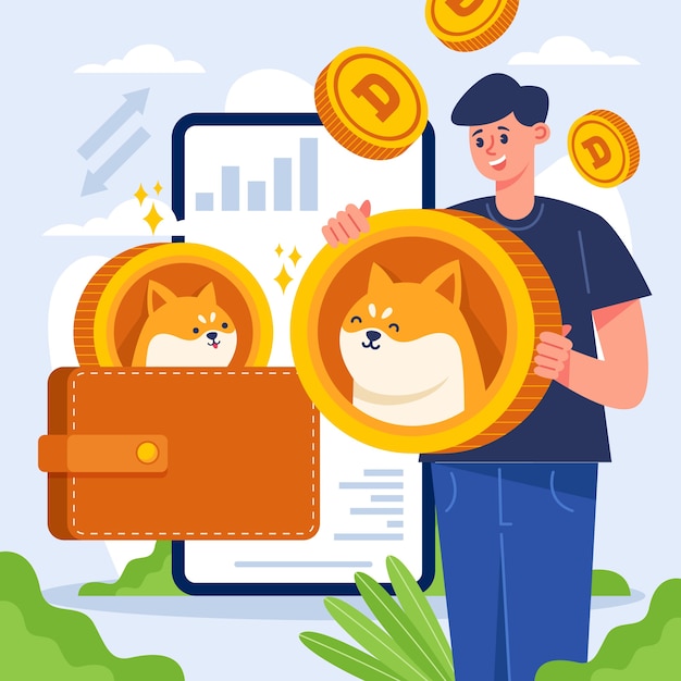 flat design creative dogecoin illustration