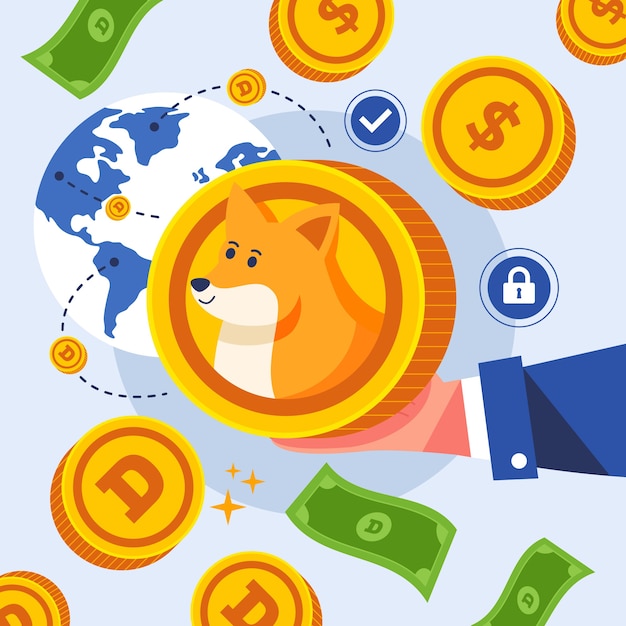 Flat design creative dogecoin illustration