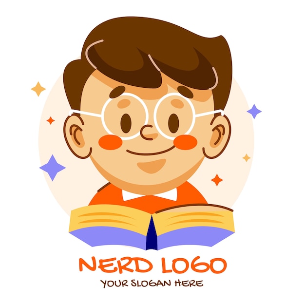 Vettore gratuito modello di logo nerd creativo design piatto