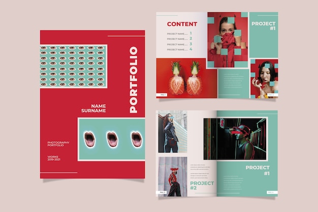 Vettore gratuito modelli di portfolio creativi dal design piatto