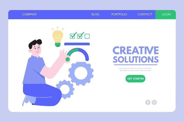 Vettore gratuito modello di pagina di destinazione delle soluzioni creative di design piatto