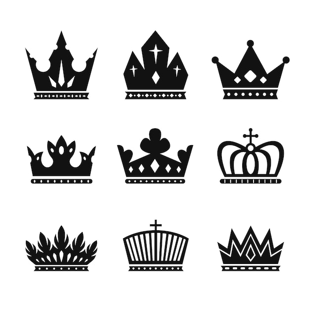 Flat design crown silhouette set