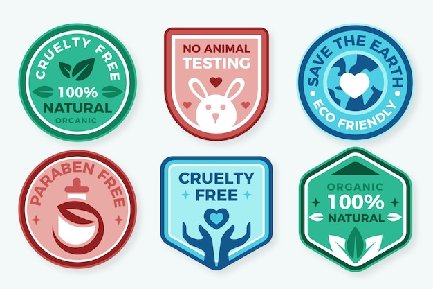 Vettore gratuito collezione di badge cruelty free design piatto