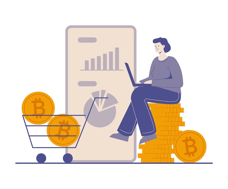 무료 Vector 카트가 있는 평면 디자인 암호 화폐 개념