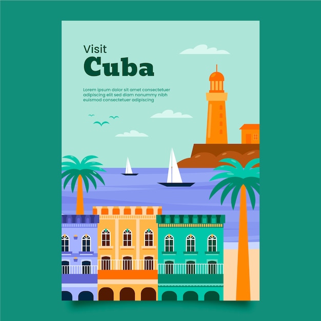 Vettore gratuito modello di poster cuba design piatto