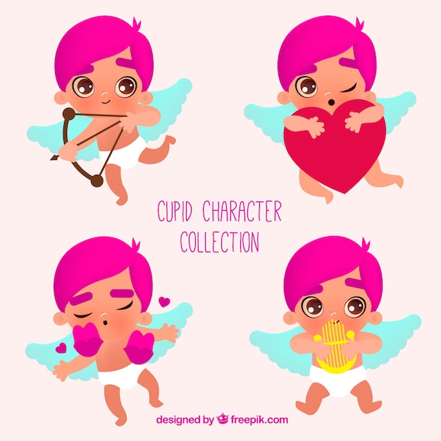 Vettore gratuito collezione di personaggi di design piatto cupido