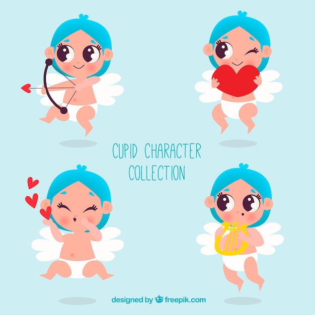 Vettore gratuito collezione di personaggi di design piatto cupido