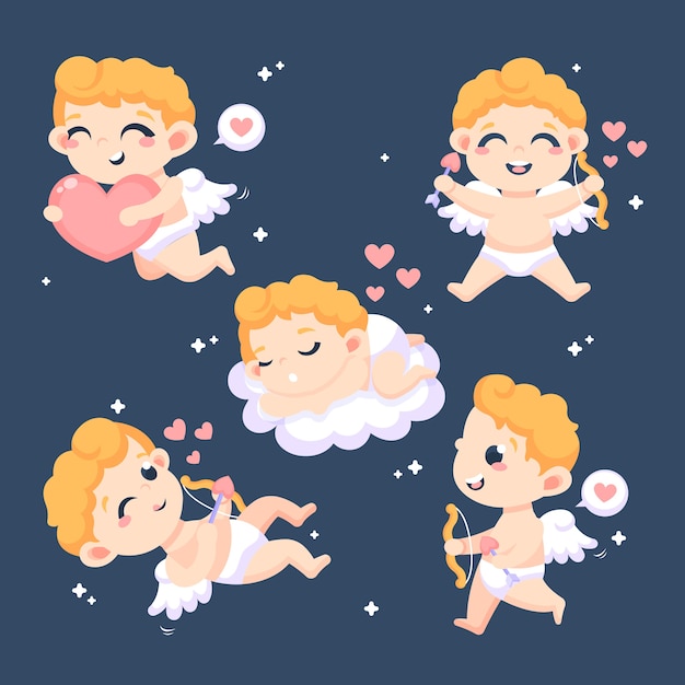Free vector flat design cupid character collection