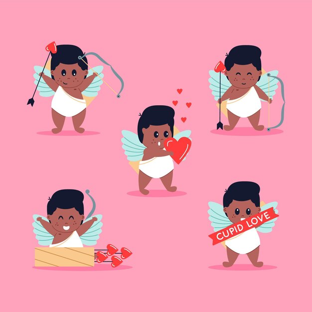 Flat design cupid character collection