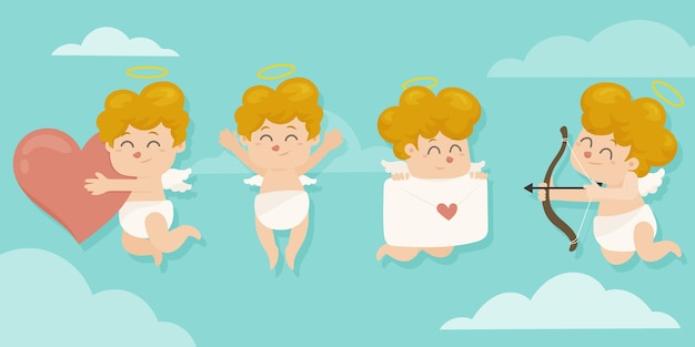 Free vector flat design cupid character collection