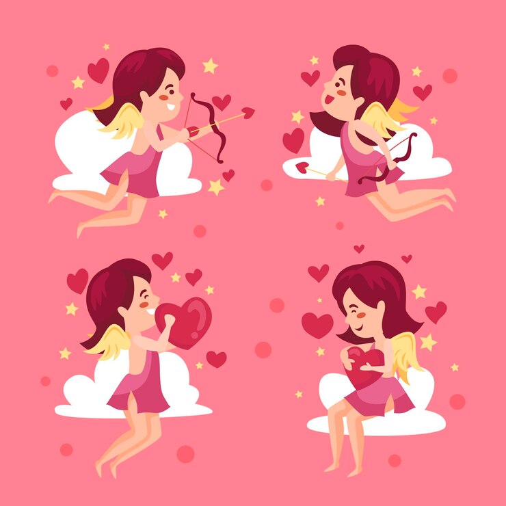 무료 Vector 평면 디자인 큐피드 캐릭터 컬렉션