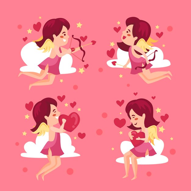 Flat design cupid character collection