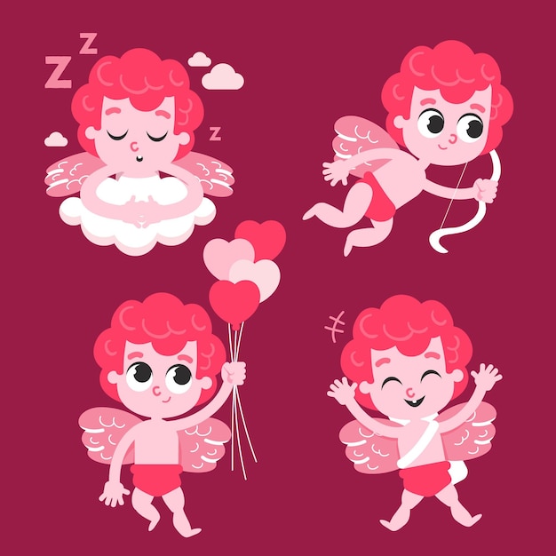 Free vector flat design cupid character collection