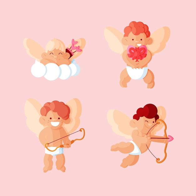Flat design cupid character collection