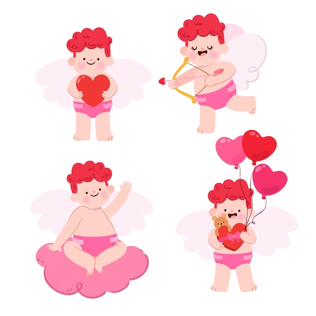 Flat design cupid character collection