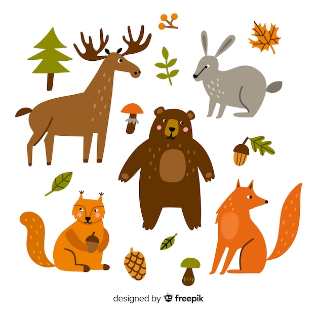 Free vector flat design of cute animal collection
