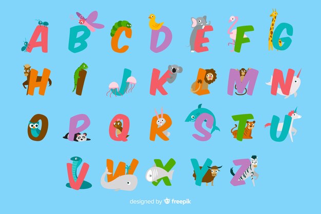 Flat design cute animal letters collection