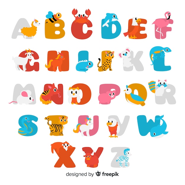 Flat design cute animal letters pack