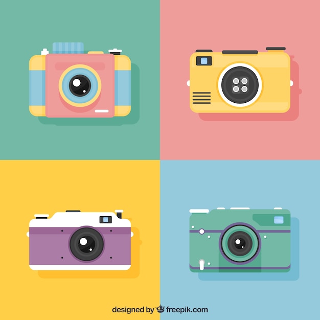 Flat design cute camera collection