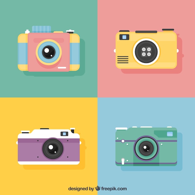 flat design cute camera collection