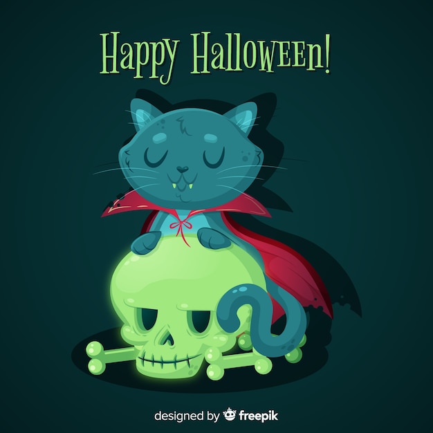 Design piatto di simpatico gatto nero di halloween