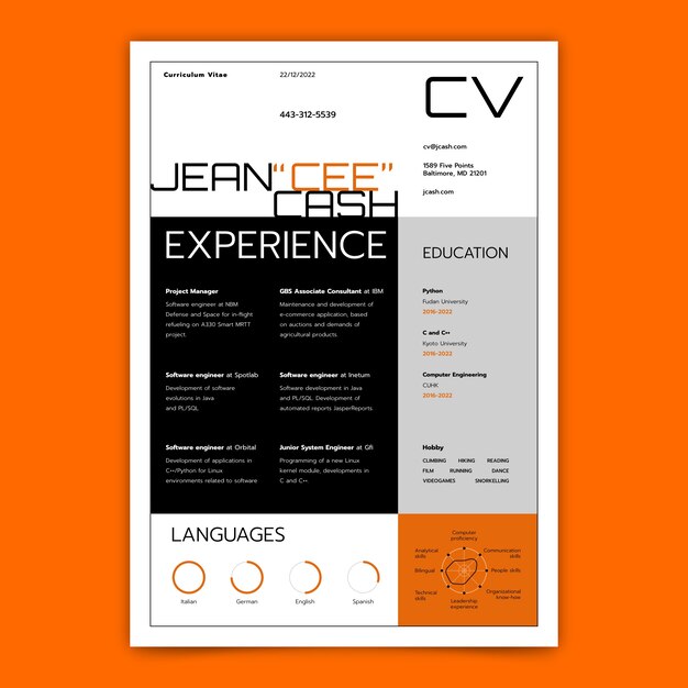 Modello di cv design piatto