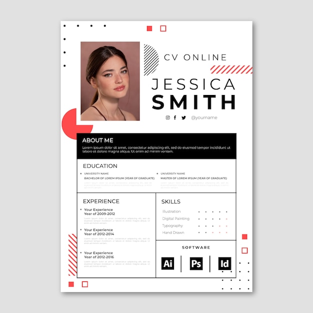 Vettore gratuito modello di cv design piatto