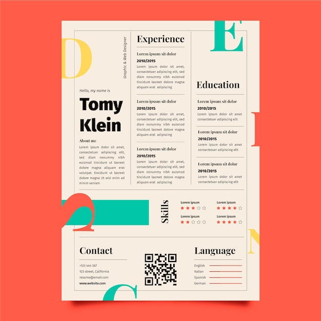 Vettore gratuito modello di cv design piatto