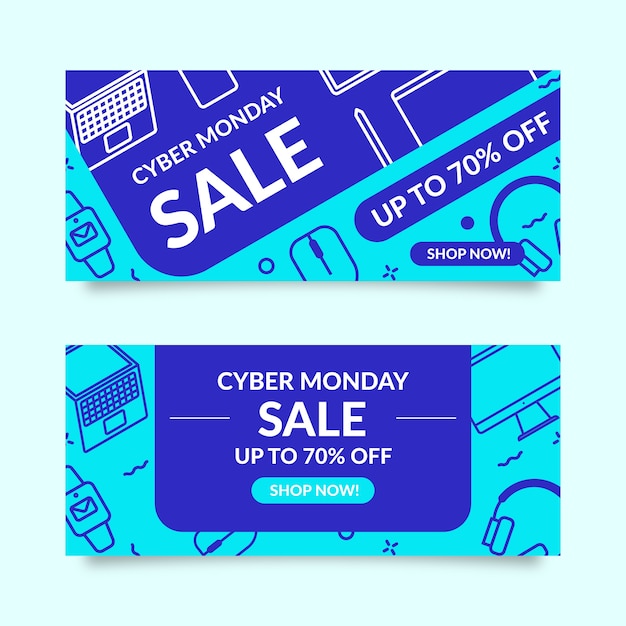 Free vector flat design cyber monday banners set
