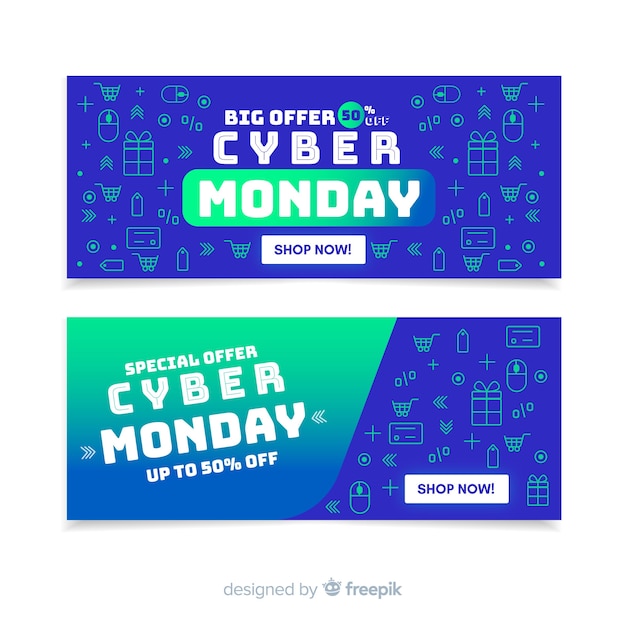 Free vector flat design cyber monday banners template