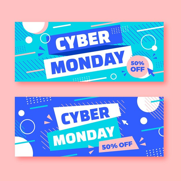 Flat design cyber monday banners template