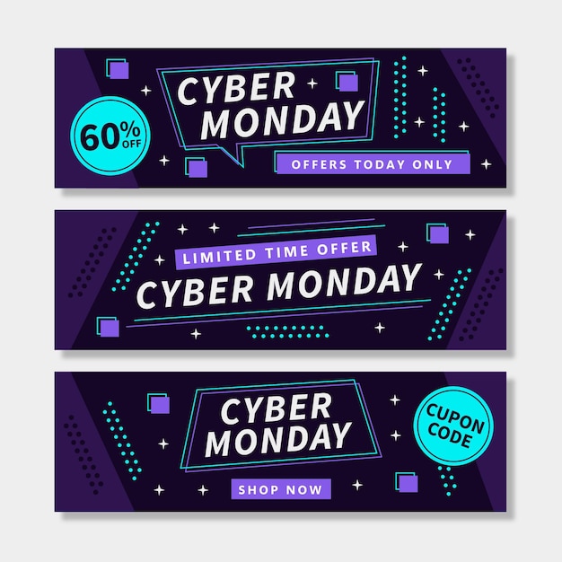 Free vector flat design cyber monday banners template