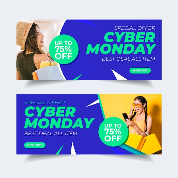 Free vector flat design cyber monday banners with photo