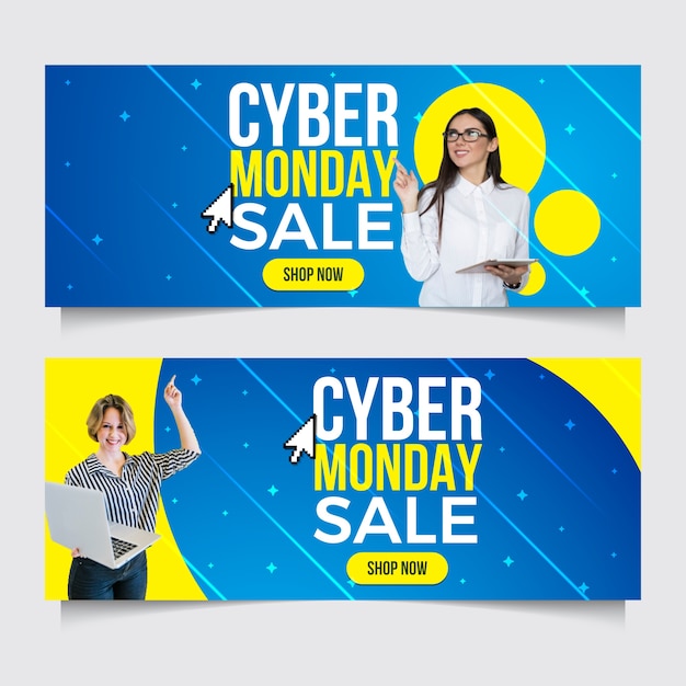 Free vector flat design cyber monday banners with photo