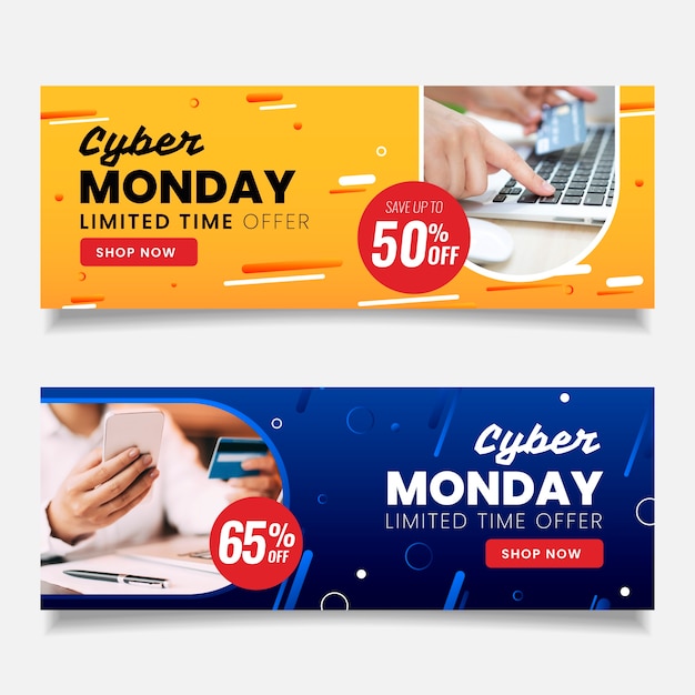 Flat design cyber monday banners with photo