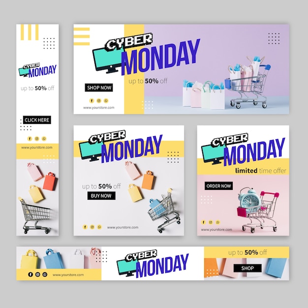Flat design cyber monday banners with photo