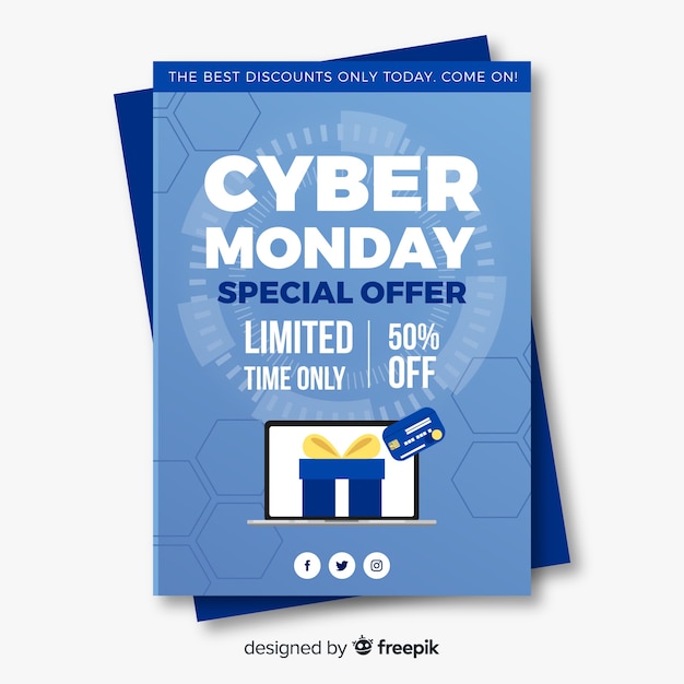 Free vector flat design cyber monday flyer template