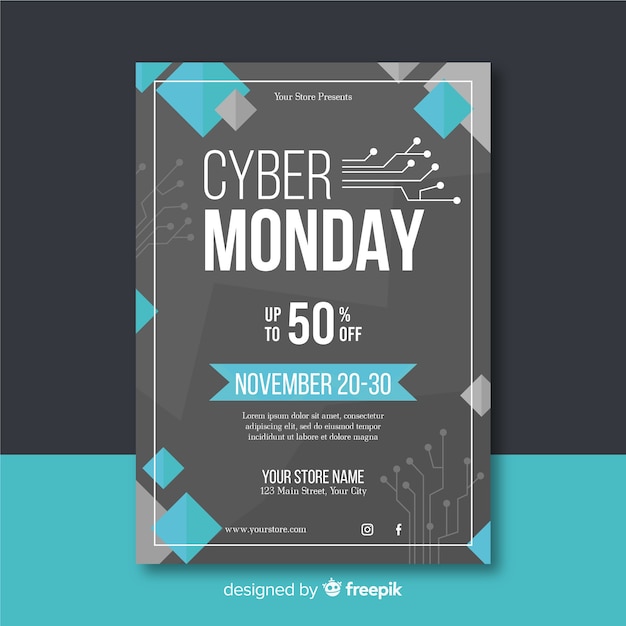 Flat design of cyber monday flyer template